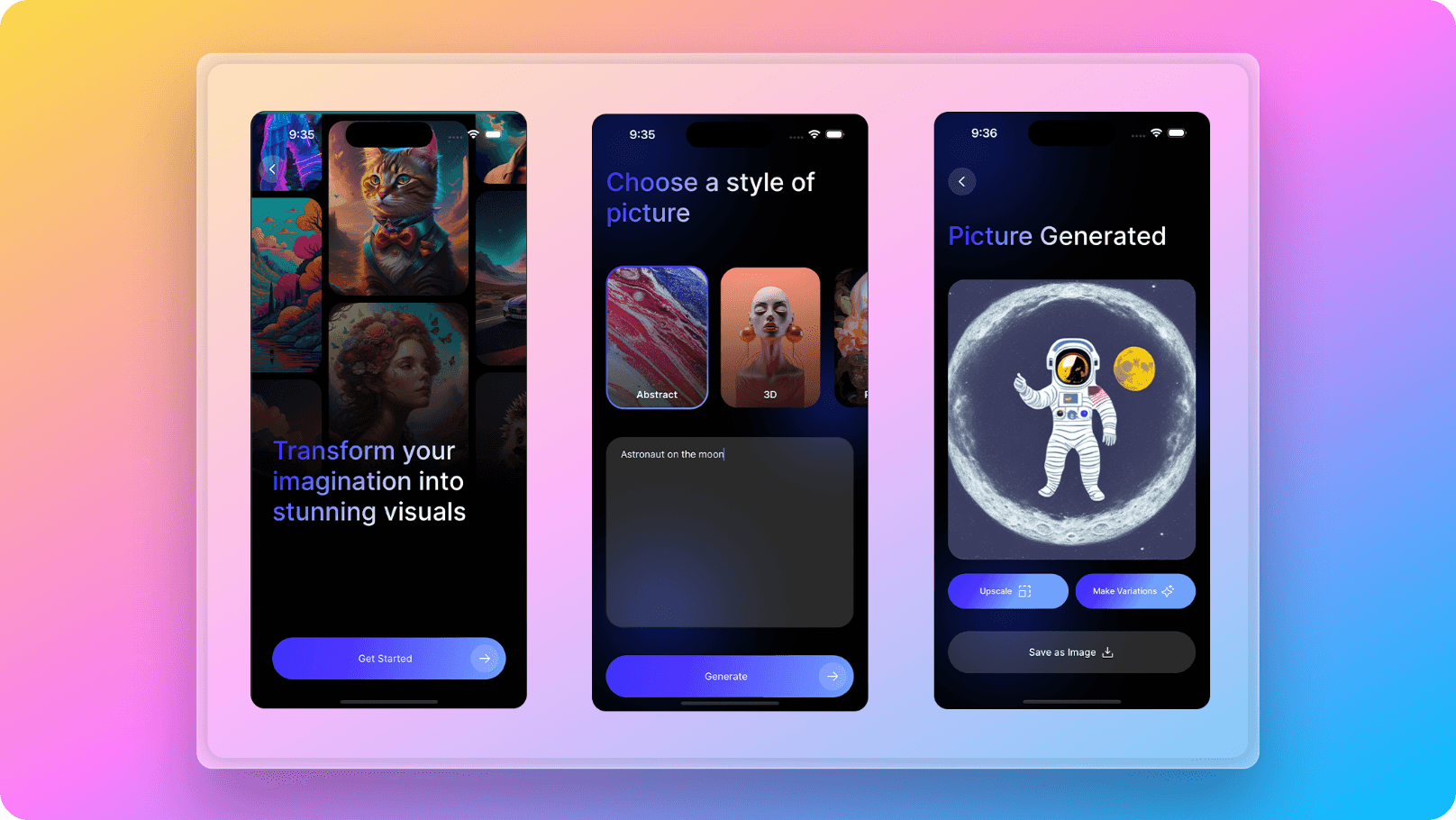 React Native Starter AI text to image generation flow screens
