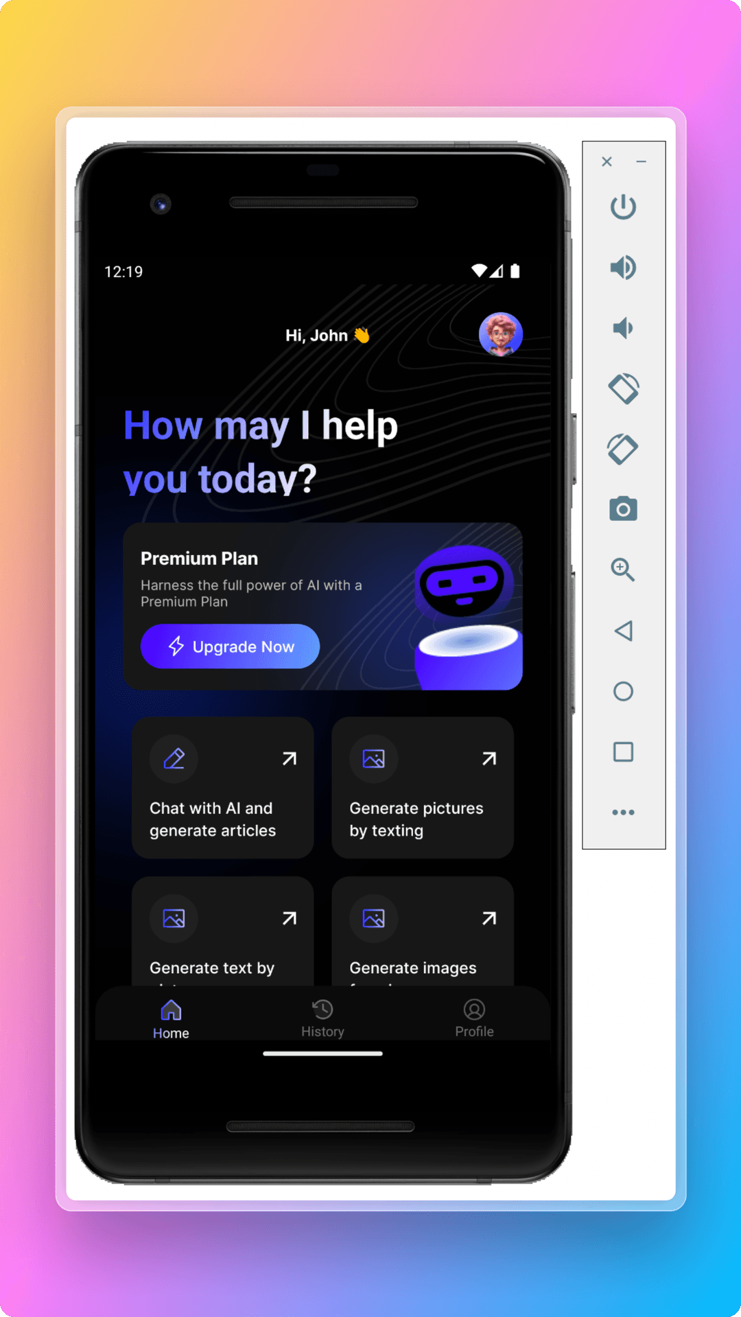 React Native Starter AI demo app running on Android simulator
