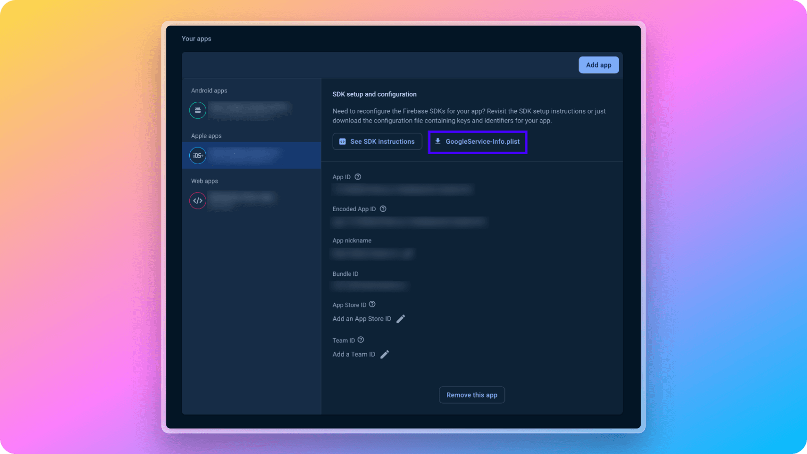 Firebase dashboard downloading GoogleService-Info.plist file
